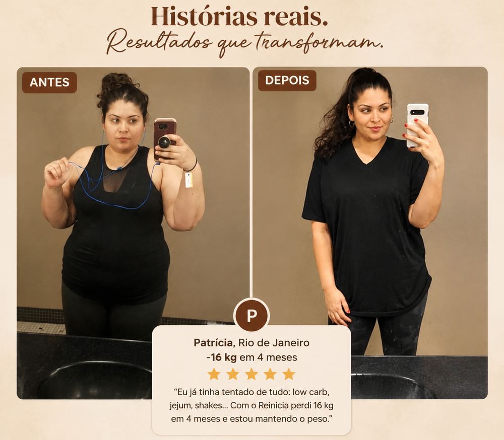 Patrícia, Rio de Janeiro — antes e depois, -16 kg em 4 meses